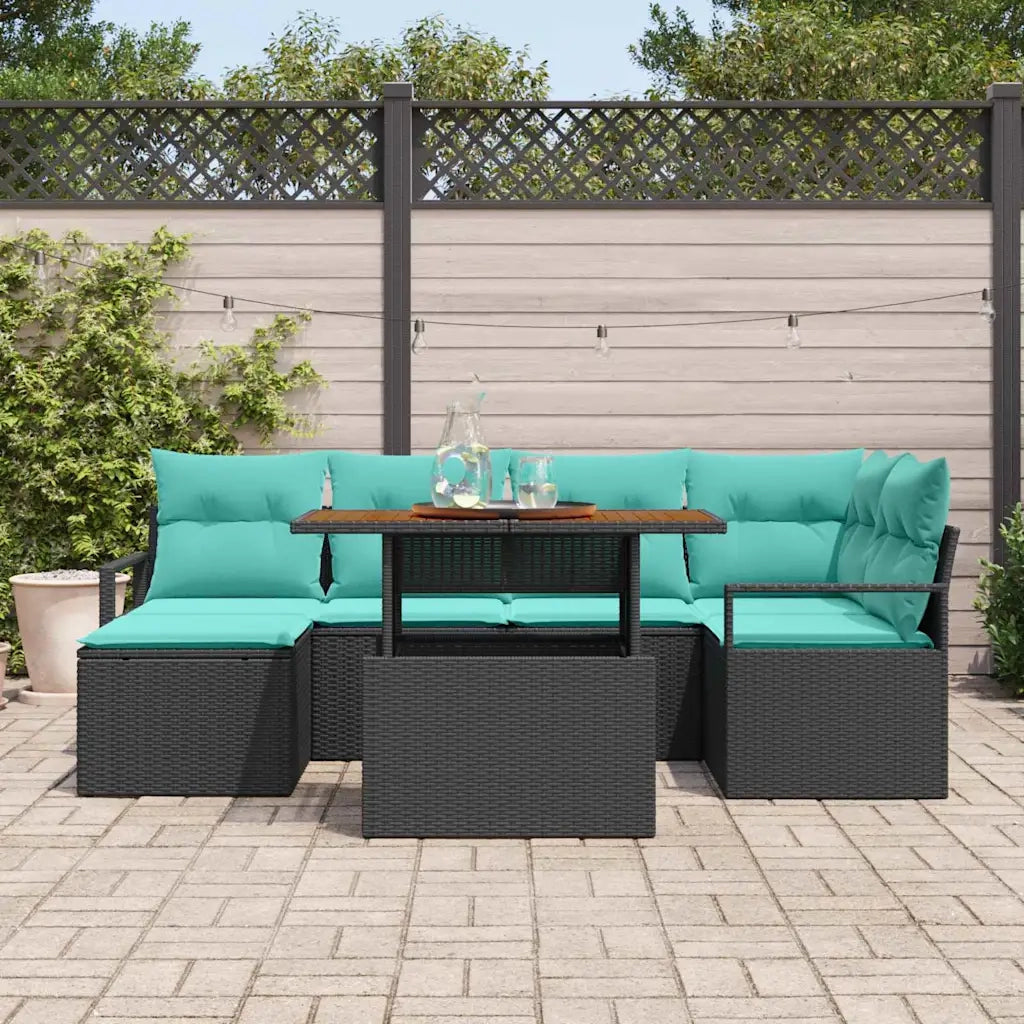 Set da Pranzo per Giardino con cuscino 7 pcs Nero e Verde acqua 3349738