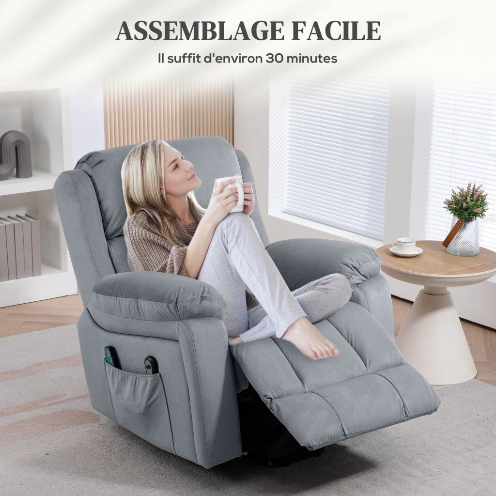 Poltrona elettrica reclinabile massaggiante con riscaldamento ¨C Zephmum ¨C Grigio tessuto sintetico