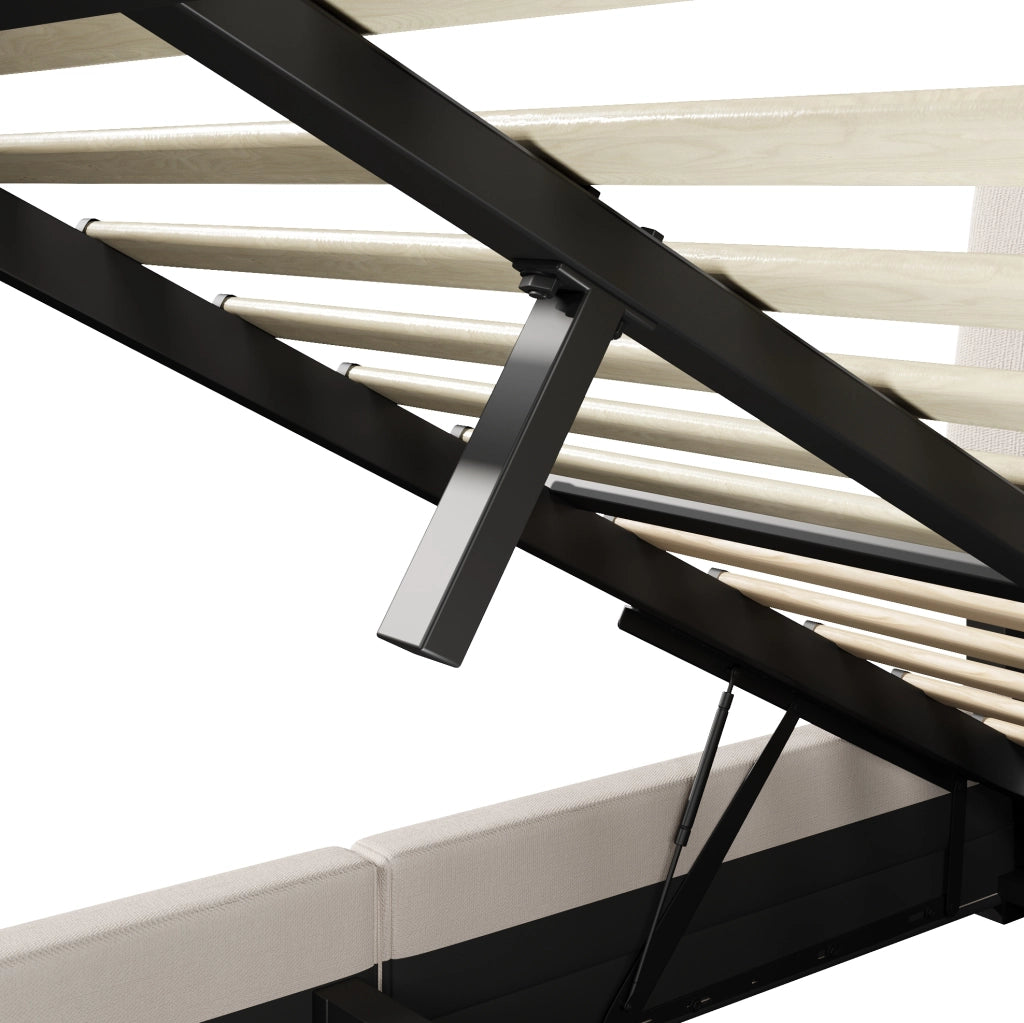 Letto contenitore 140x200 cm; con USB e LED; lino beige (Senza materasso)