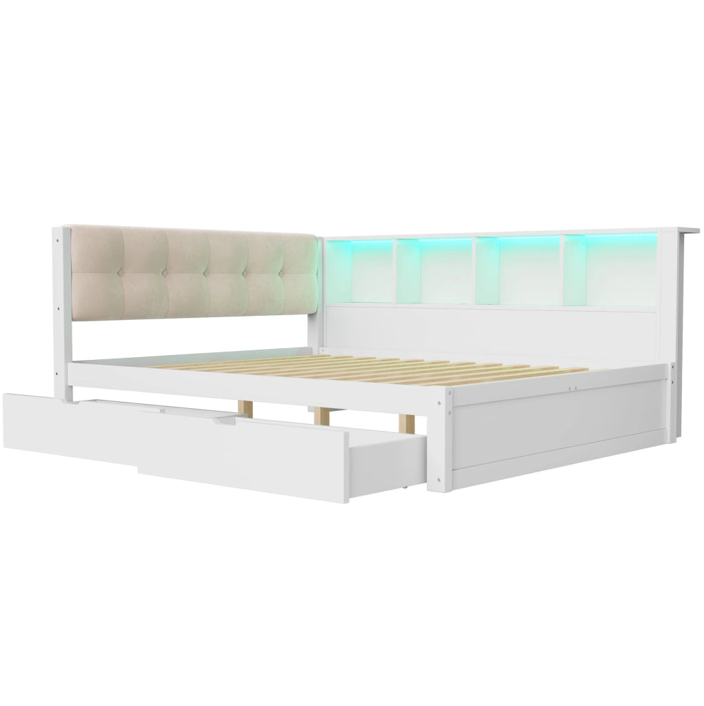 Letto daybed 140x200 cm in legno di pino e MDF bianco con cassetti; mensola e USB