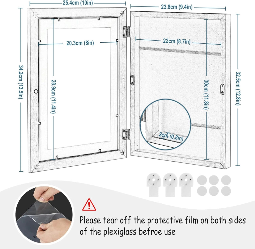 Set di 10 Cornice per Foto A4, Portafoto Profondo Apribile con Chiusura Magnetica, Cornice 3D da Parete con Ganci per Galleria, Camera da Letto, Frontale in Plexi, Telaio in MDF, Bianco
