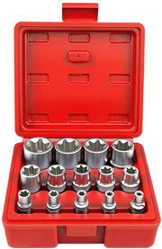Set di chiavi a torsione 14 pezzi - E-Torx - Acciaio cromato-vanadio - Dimensione di ingranaggio 1/4", 3/8", 1/2" - Cassetto in plastica rigida - Ideale per manutenzione e riparazione - Chiavi a torsione
