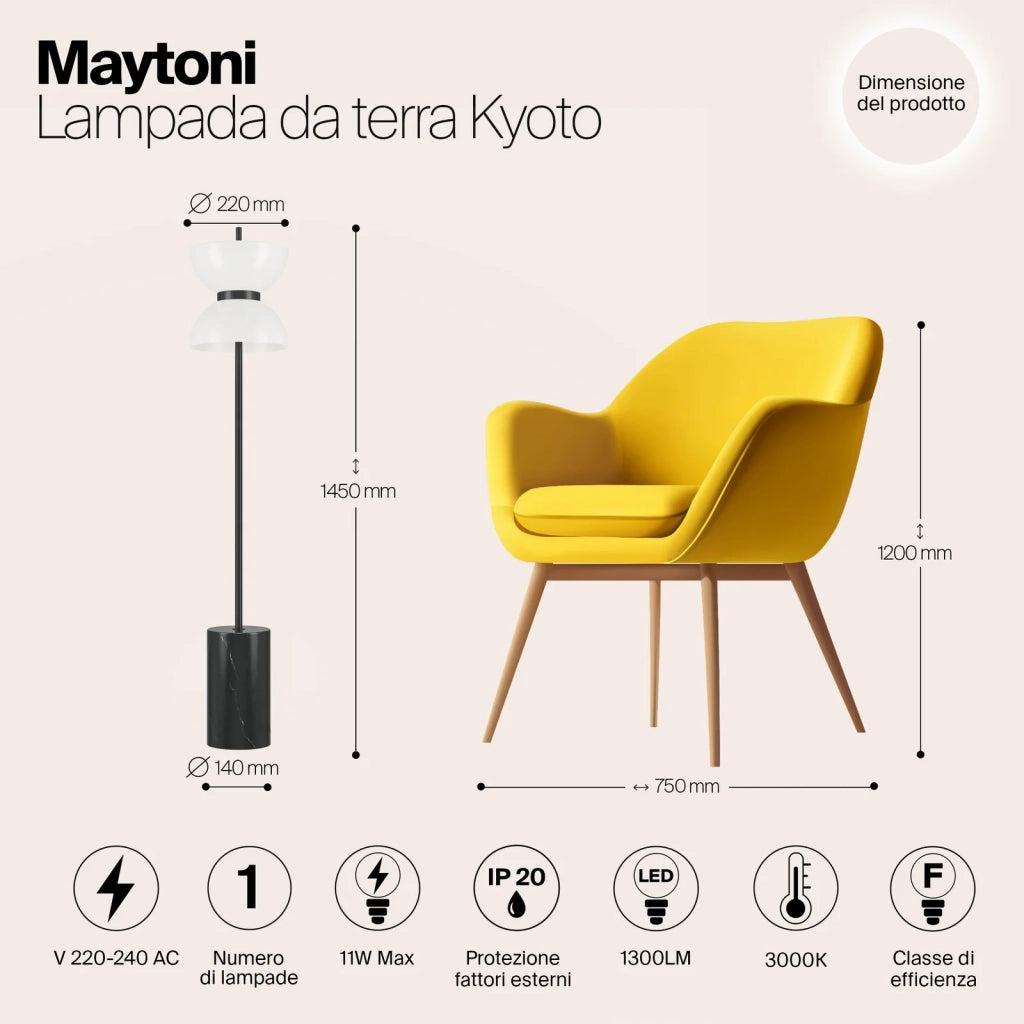 Maytoni Lampada da terra moderna Kyoto 1 luce LED integrato nero metallo vetro