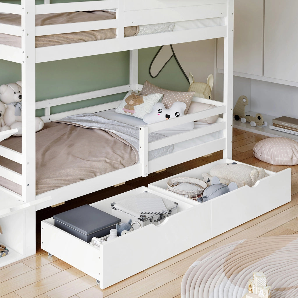Letto a Castello 90x200 cm con Scala Contenitore; Finestra Apribile e Cassetti