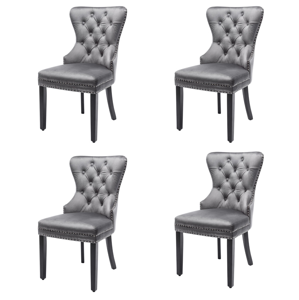 Set di 4 sedie da pranzo in velluto grigio con gambe in legno di gomma