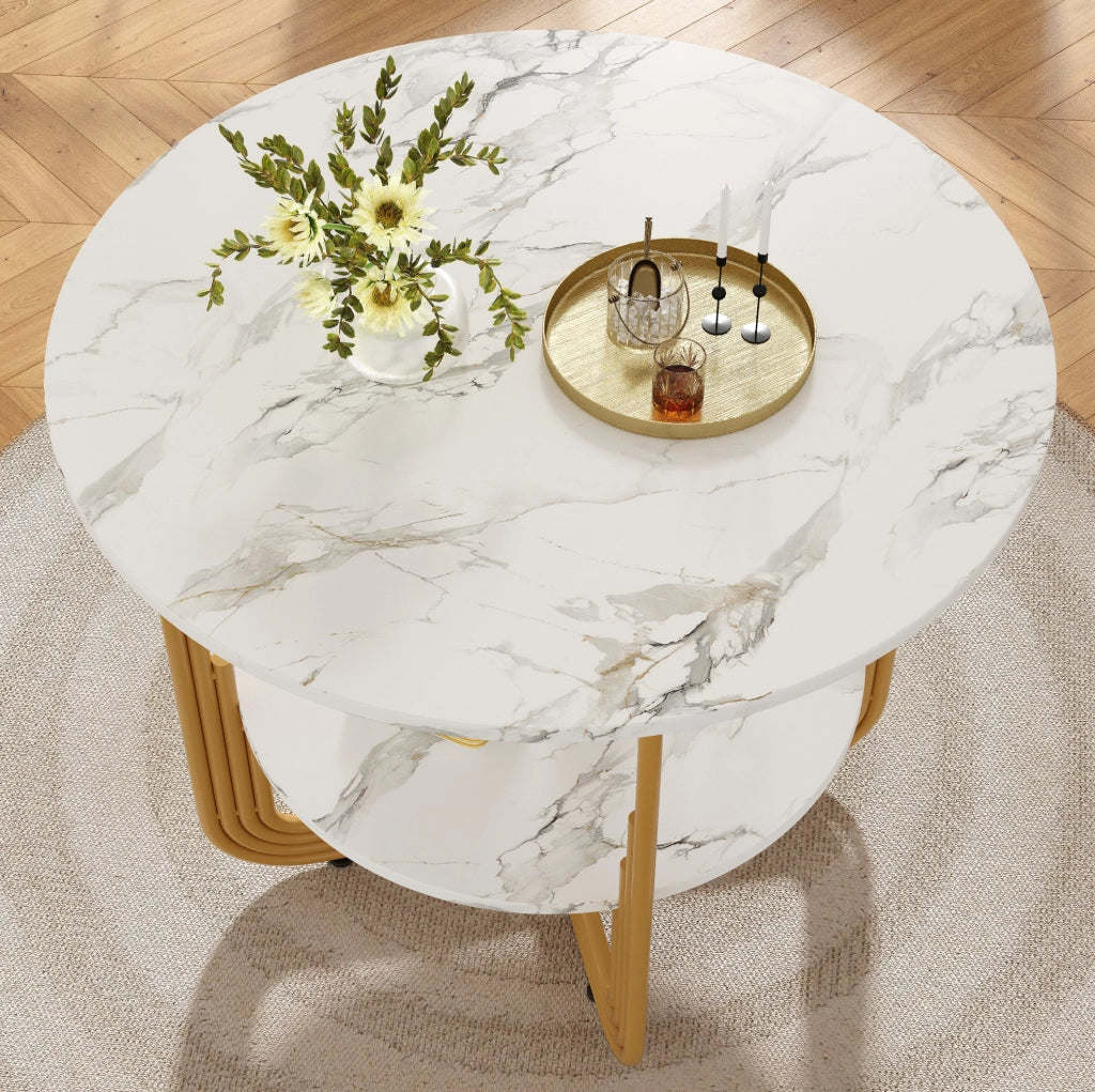Tavolo da pranzo rotondo 80x80x76 cm in MDF effetto marmo