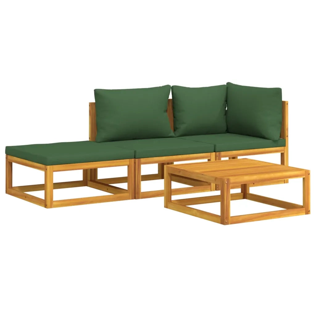 Set Salotto da Giardino 4 pz con Cuscini Verdi Legno Massello 3155335