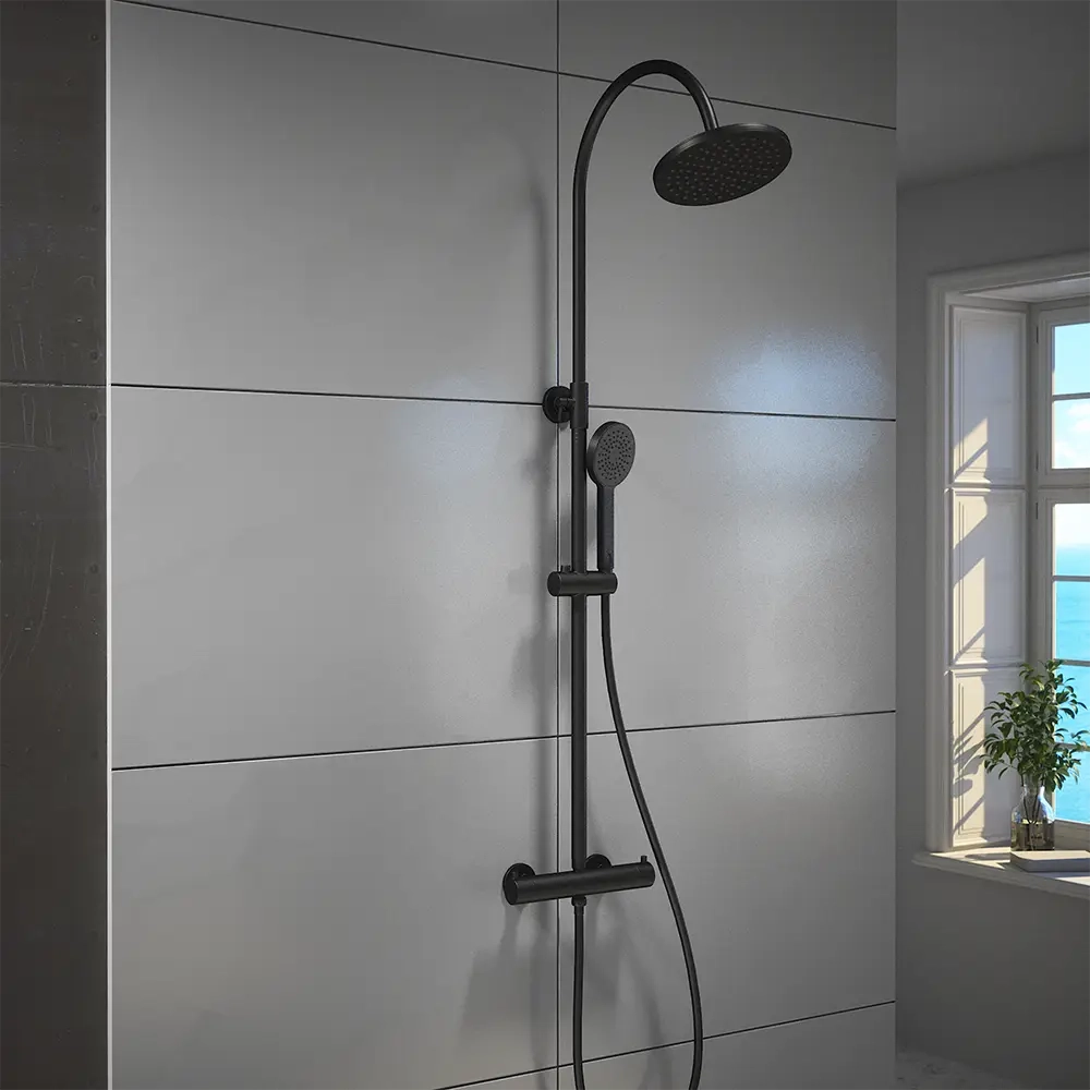 Colonna doccia soffione 20x20 cm in ABS finitura nero opaca | Piave
