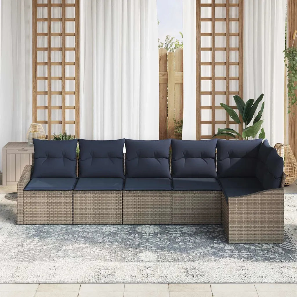 Set Divano da Giardino 6 pcs Grigio e Blu Navy polyrattan 3355414