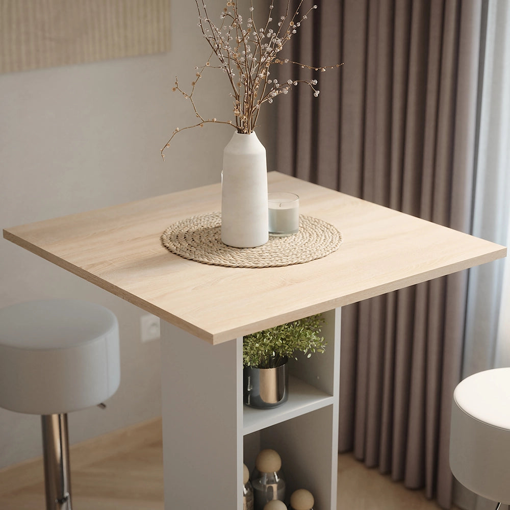 Vicco tavolo bar con sgabelli Bianco/Sonoma 75 x 75 cm con 2 sgabelli da bar