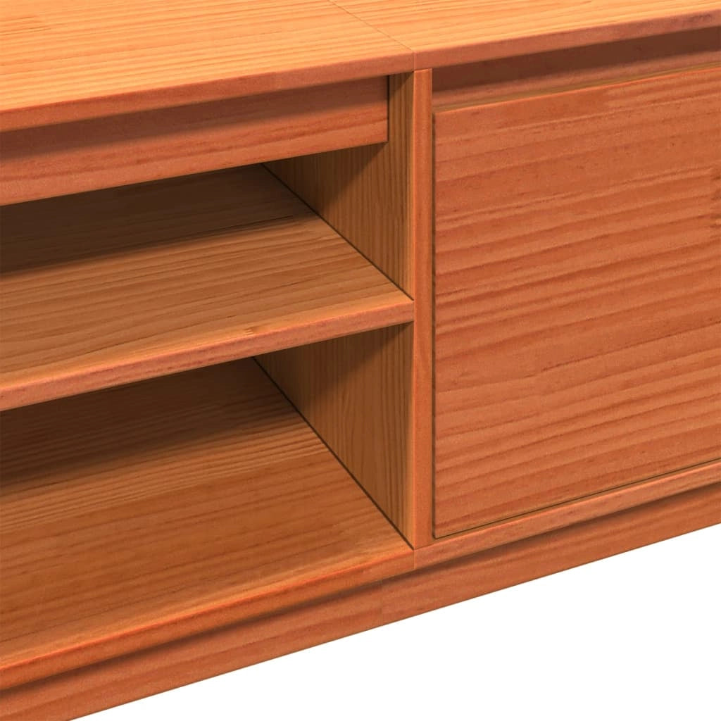 Mobile TV multimediale mensola TV mobile TV sala da pranzo soggiorno camera da letto finitura a cera 140 x 35 x 40 cm legno massello di pino marrone 02_0027560
