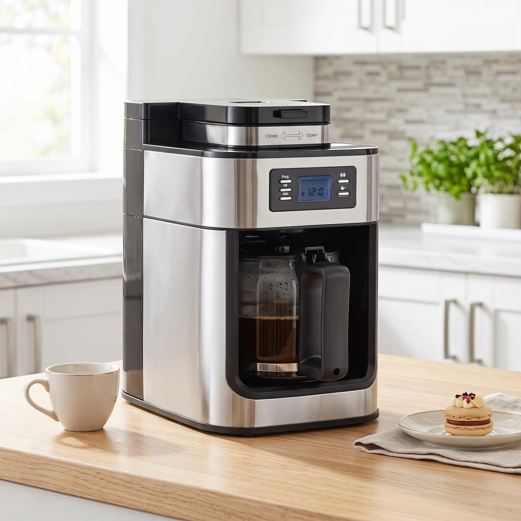 Macchina da caff¨¨ con caraffa da 1 l con funzione timer e filtro rimovibile, Macinacaff¨¨ elettrico compatto per cucina e ufficio