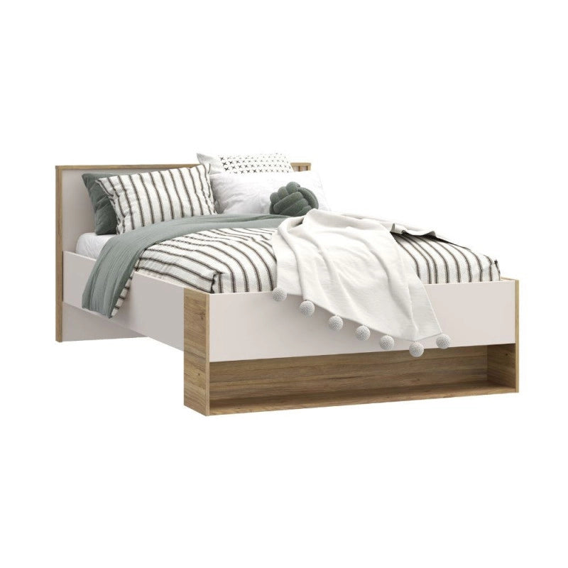 Letto una piazza e mezza Neutra 120x200 cm. con cassetto e 2 vani a giorno colore rovere e cashmere