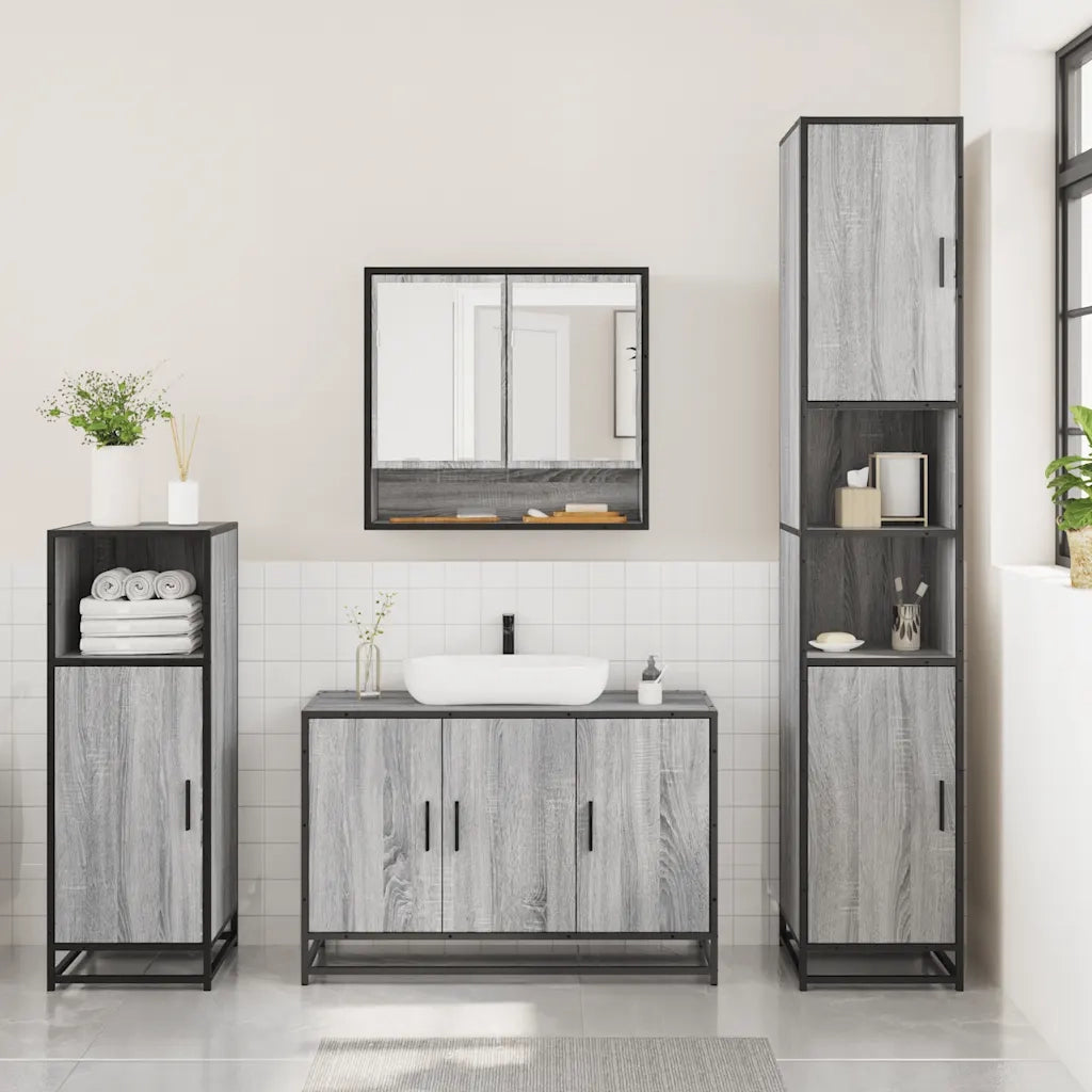Set Mobili da Bagno 3 pz Grigio Sonoma in Legno Multistrato