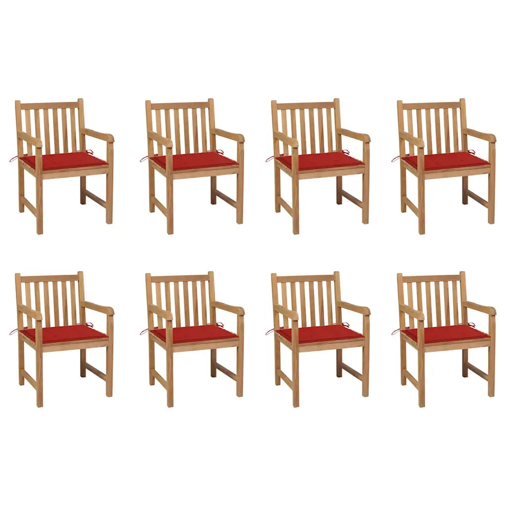 Sedie da Giardino 8 pz con Cuscini Rossi in Massello di Teak cod mxl 17495