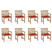 Sedie da Giardino 8 pz con Cuscini Rossi in Massello di Teak cod mxl 17495