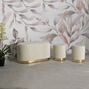 Soroti, Panca con due Sgabelli, Panca Contenitore, 80x37x42h cm Bianco Crema