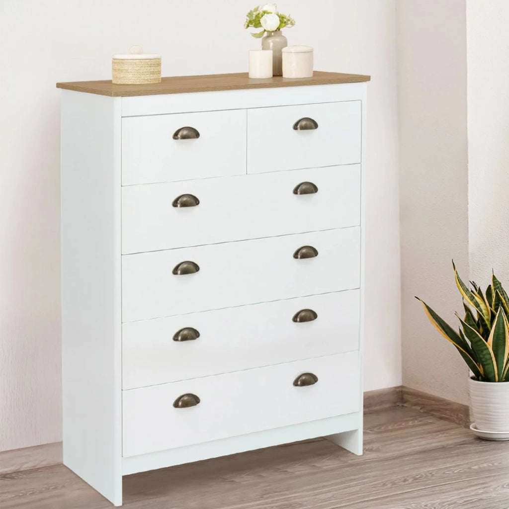 IDMarket - Cassettiera ISIS 80 cm con 6 cassetti bianchi e piano in legno