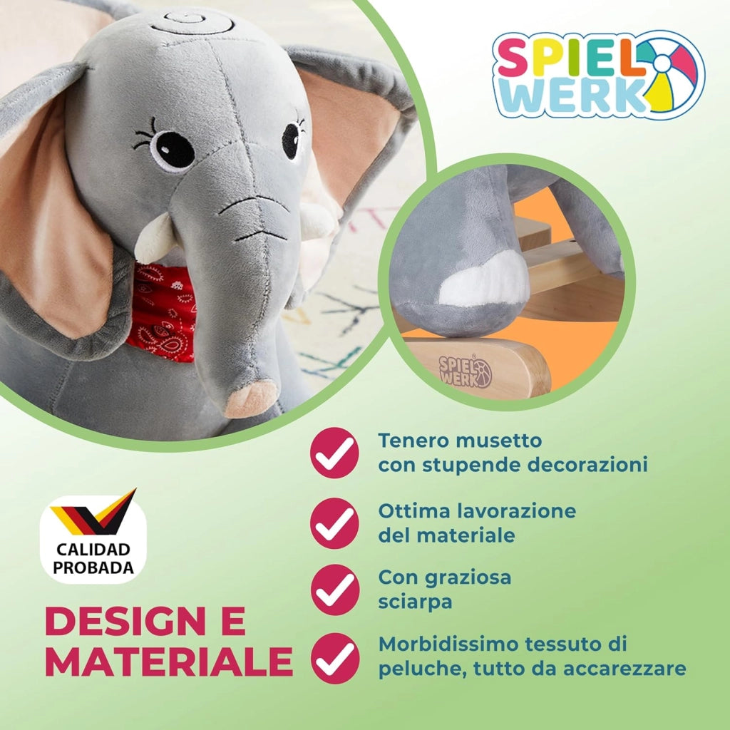 Elefante di Peluche a Dondolo in Legno con Suoni Cintura di Sicurezza Giochi Infanzia Bambini Giocattolo Regalo