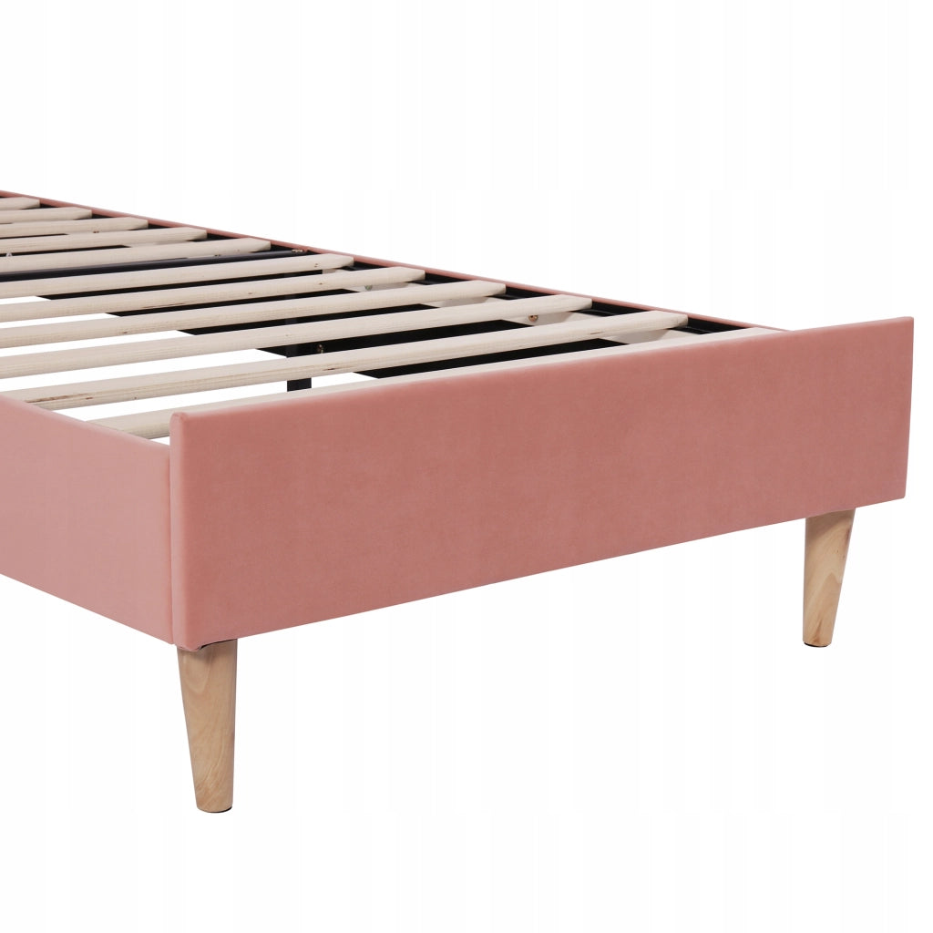 Letto singolo per ragazzi con testiera regolabile - Xylo - 90x200 cm - Velluto rosa