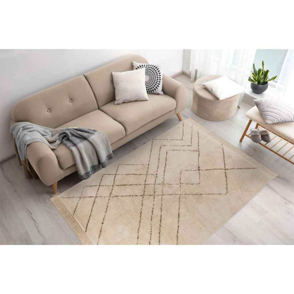 Tappeto Mylen a pelo corto in cotone crema e marrone