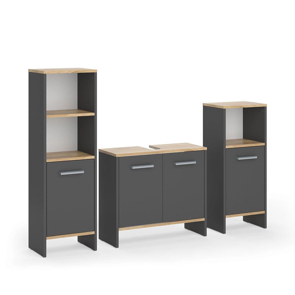 Vicco Set di mobili da bagno Antracite/quercia dorata 3 pezzi