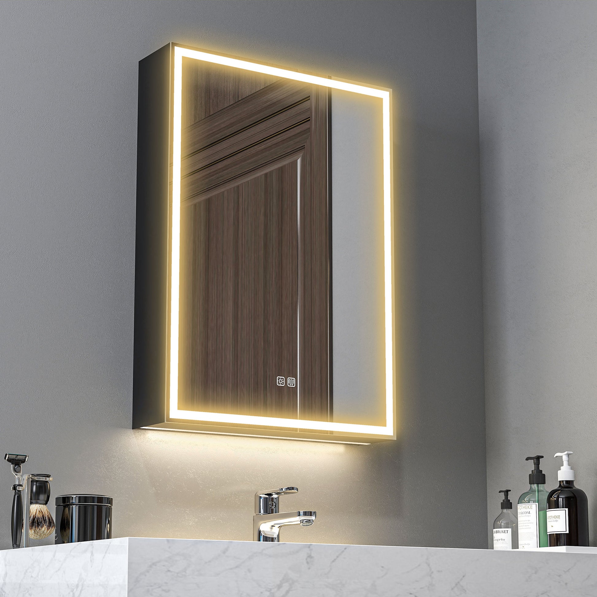 Armadietto da Bagno con Specchio Luci LED Regolabili e Funzione Anti-Appannamento in Alluminio Nero