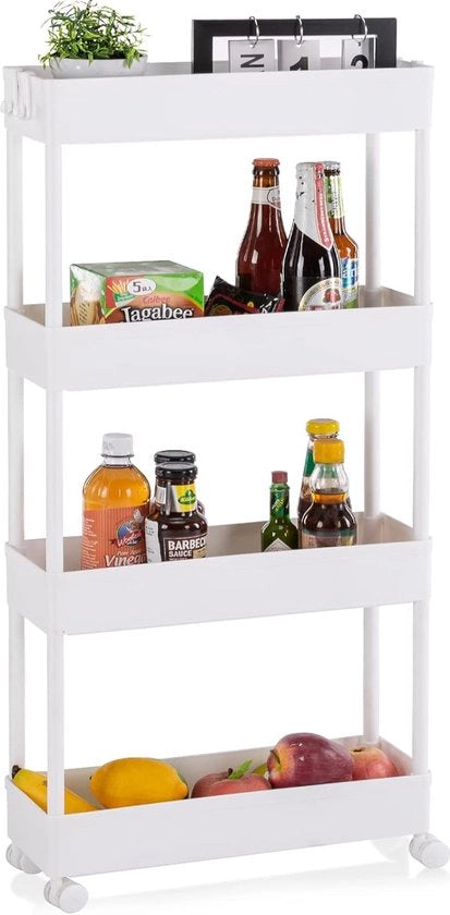 Carrello da cucina, carrello per nische con 4 livelli, carrello da cucina per angoli, carrello per bagno, carrello per ufficio, 40 x 13 x 86,5 cm, bianco