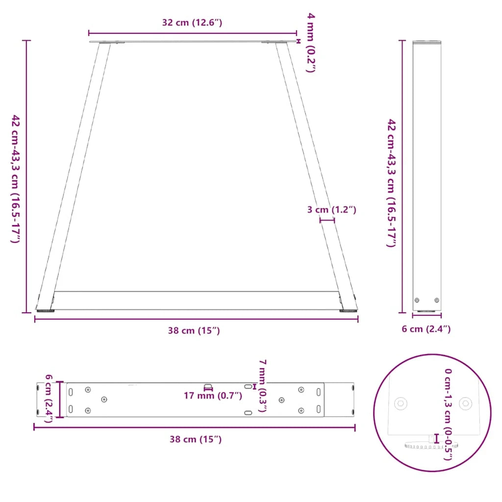 Set di 2 gambe regolabili per tavolino da caffè dal design moderno a forma di V 38 x 42 cm acciaio nero 02_0056840