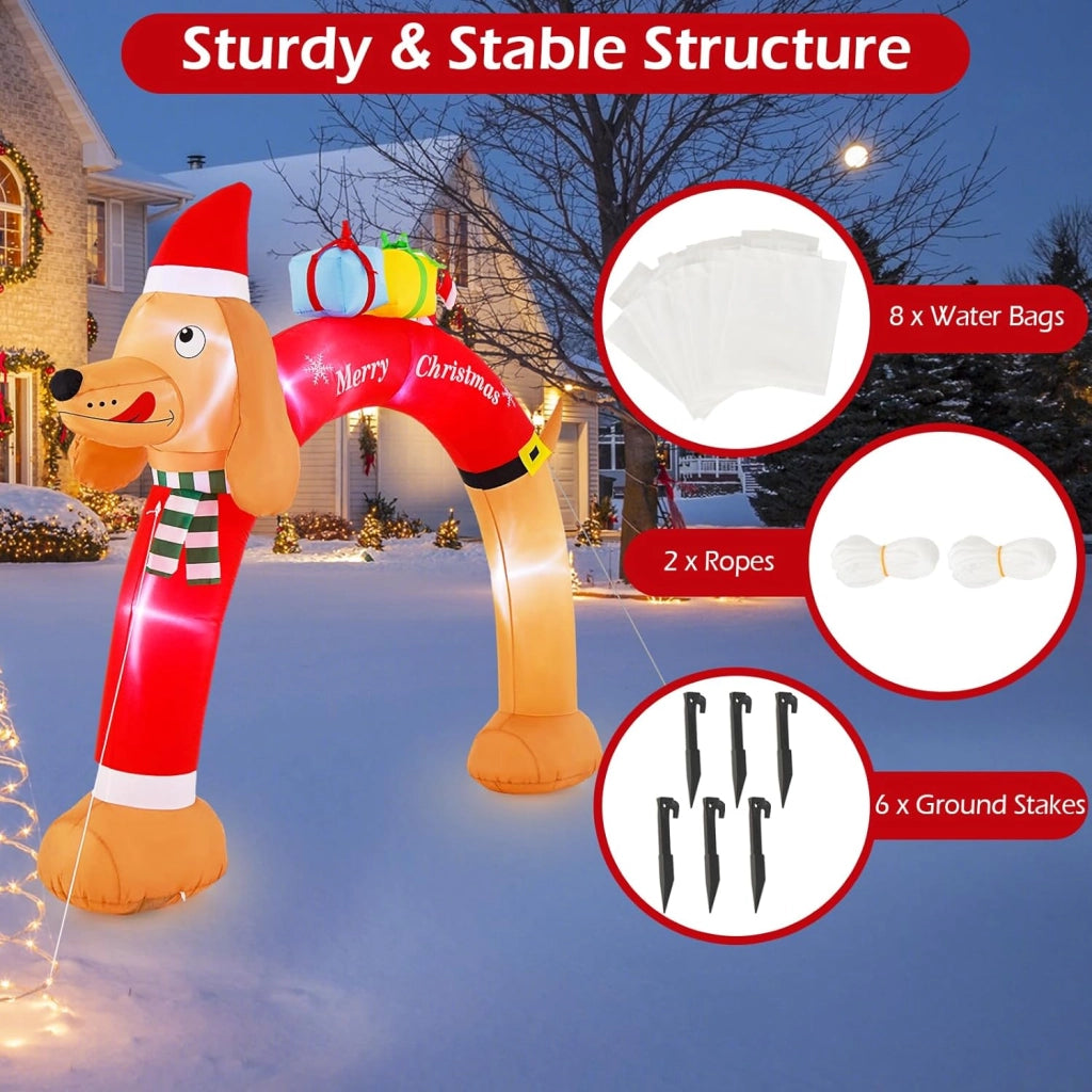 Decorazioni Natalizie, Arco Gonfiabile Natalizio con Cane 242 CM, 5 Luce LED, Soffiatore Incorporato, Addobbi Natalizi per Esterno Interno per Casa, Giardino, Cortile