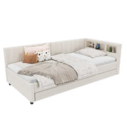 Letto Estraibile 90x200 cm; Letto Singolo con USB; Type-C; LED e Mensole; Beige