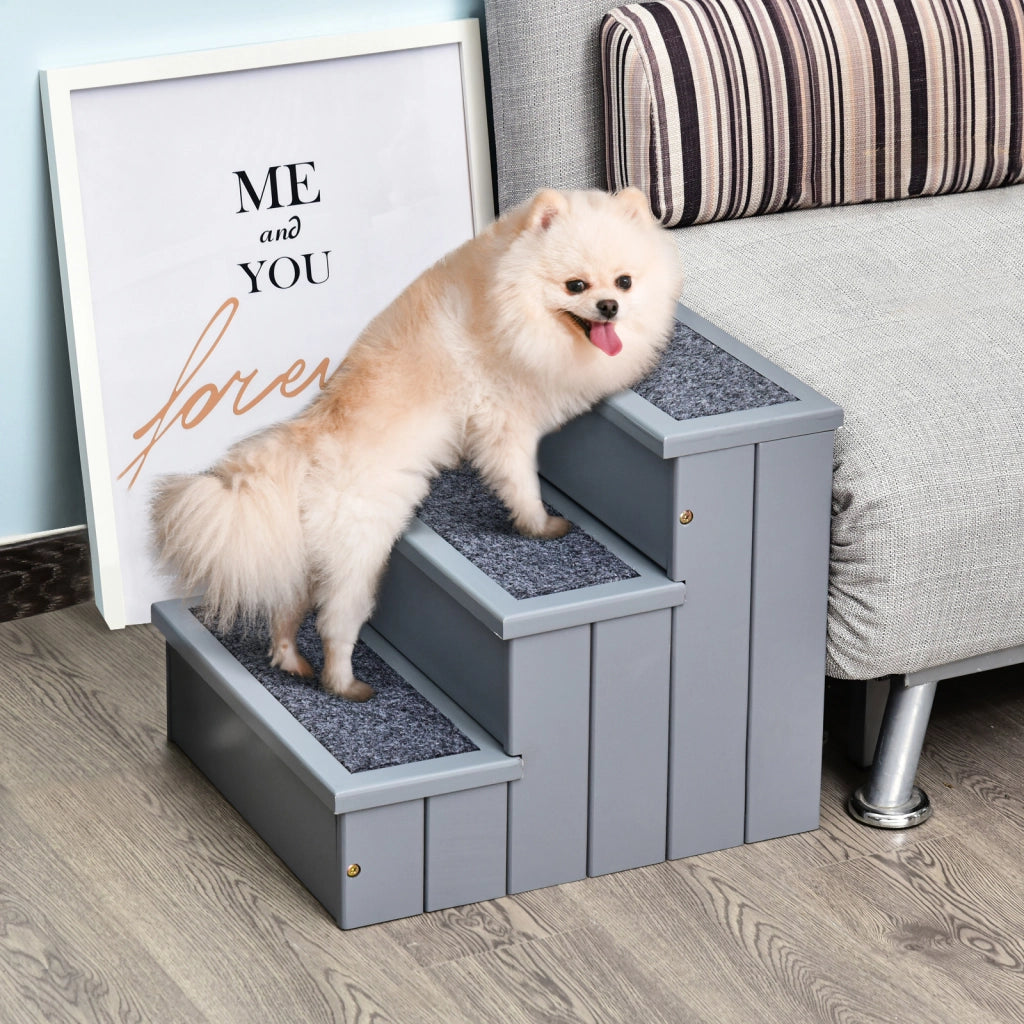 Scaletta per Cani 3 Gradini con Tappetino e Ripostiglio ¨C zephmum ¨C Grigio 40.5x44.5x38 cm