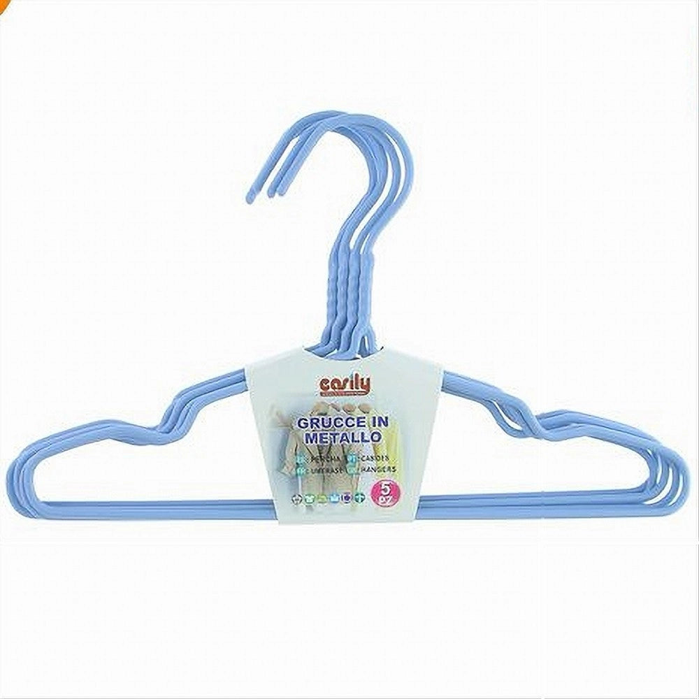 Trade Shop - Set 5pz Grucce Stampelle Appendiabito In Metallo Celeste Vestiti Pantaloni 87694 -