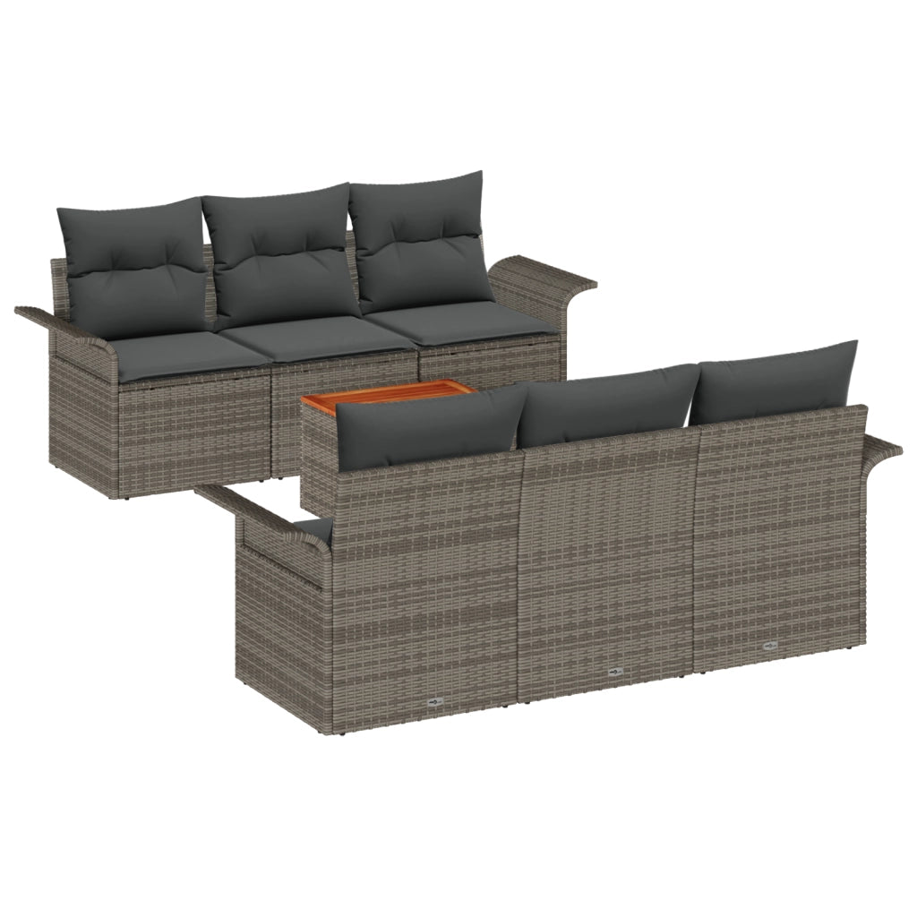 Set Divani Giardino con Cuscini 7 Pezzi Grigio Polyrattan Acacia