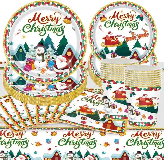 Servizio da Natale - Set di servizio da Natale - Porcellana - Servizio da tavola per Natale - Set da pranzo - Decorazione da tavola per Natale - Servizio da tavola festivo - Tavola da Natale - Set di servizio bianco rosso - Servizio da pranzo