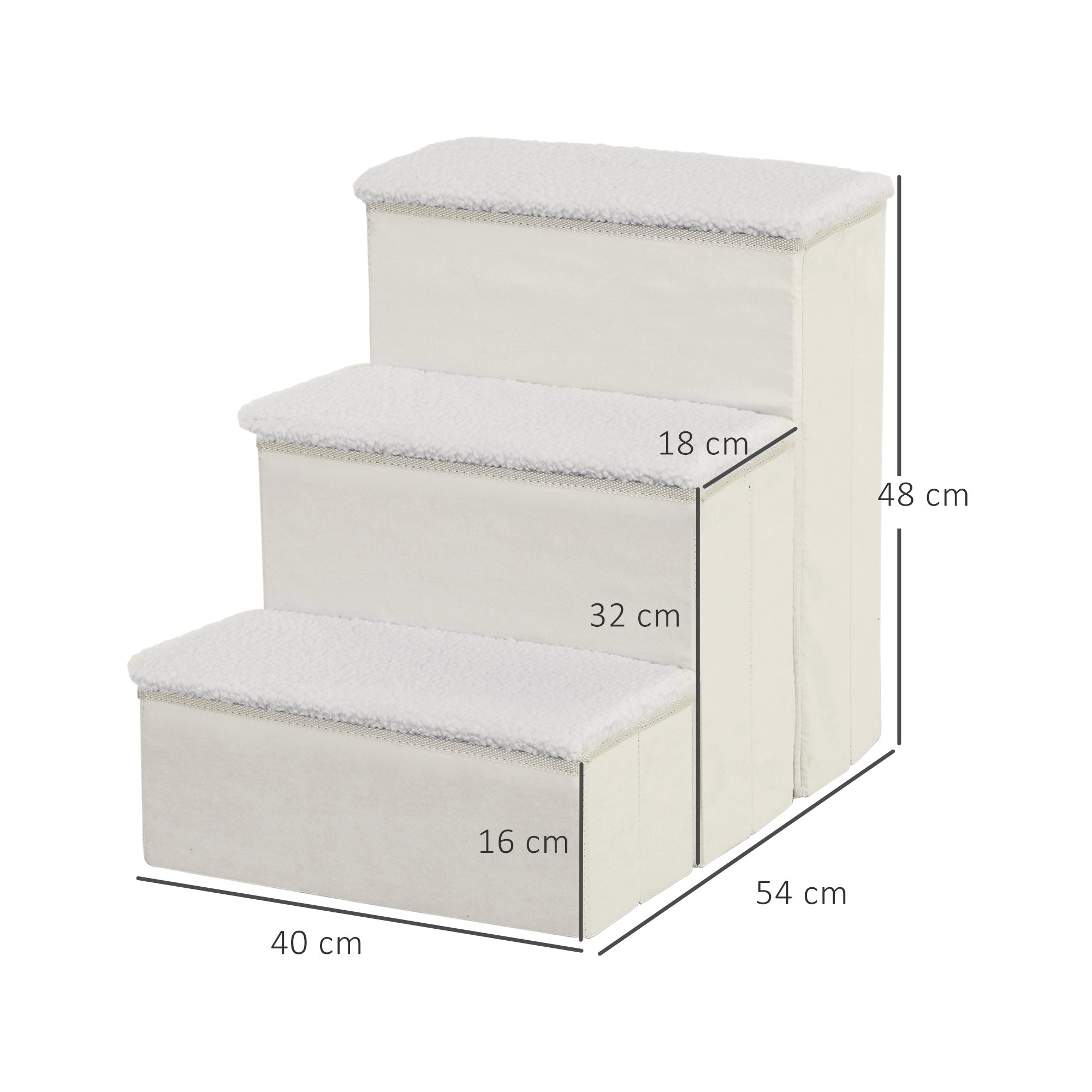 Scaletta per Cani e Gatti 3 Gradini Pieghevole e con Vano Contenitore 40x54x48 cm Bianco