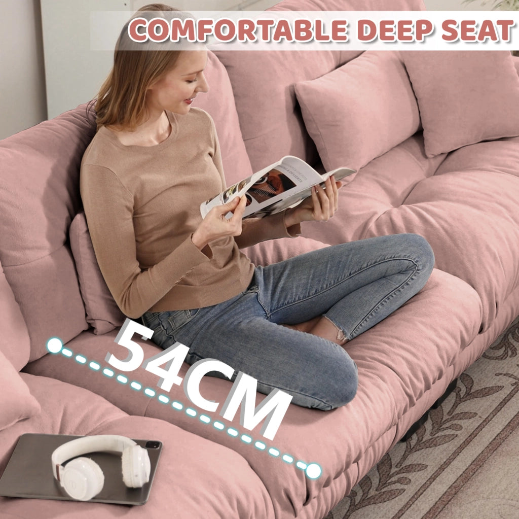 Divano modulare ad angolo a forma di U in chenille rosa, 4 posti con pouf mobile