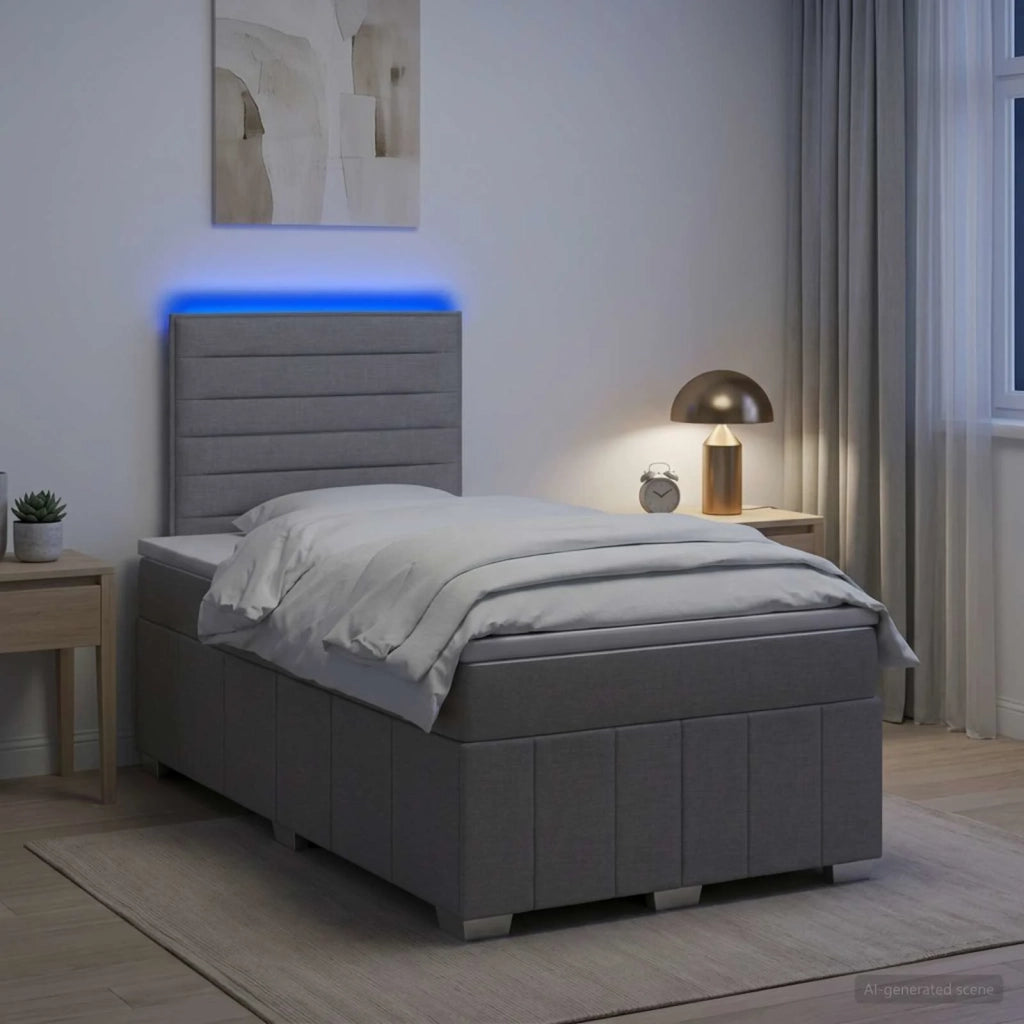 Letto Box Spring LED con Materasso Grigio Chiaro 120 x 200 cm 3455570