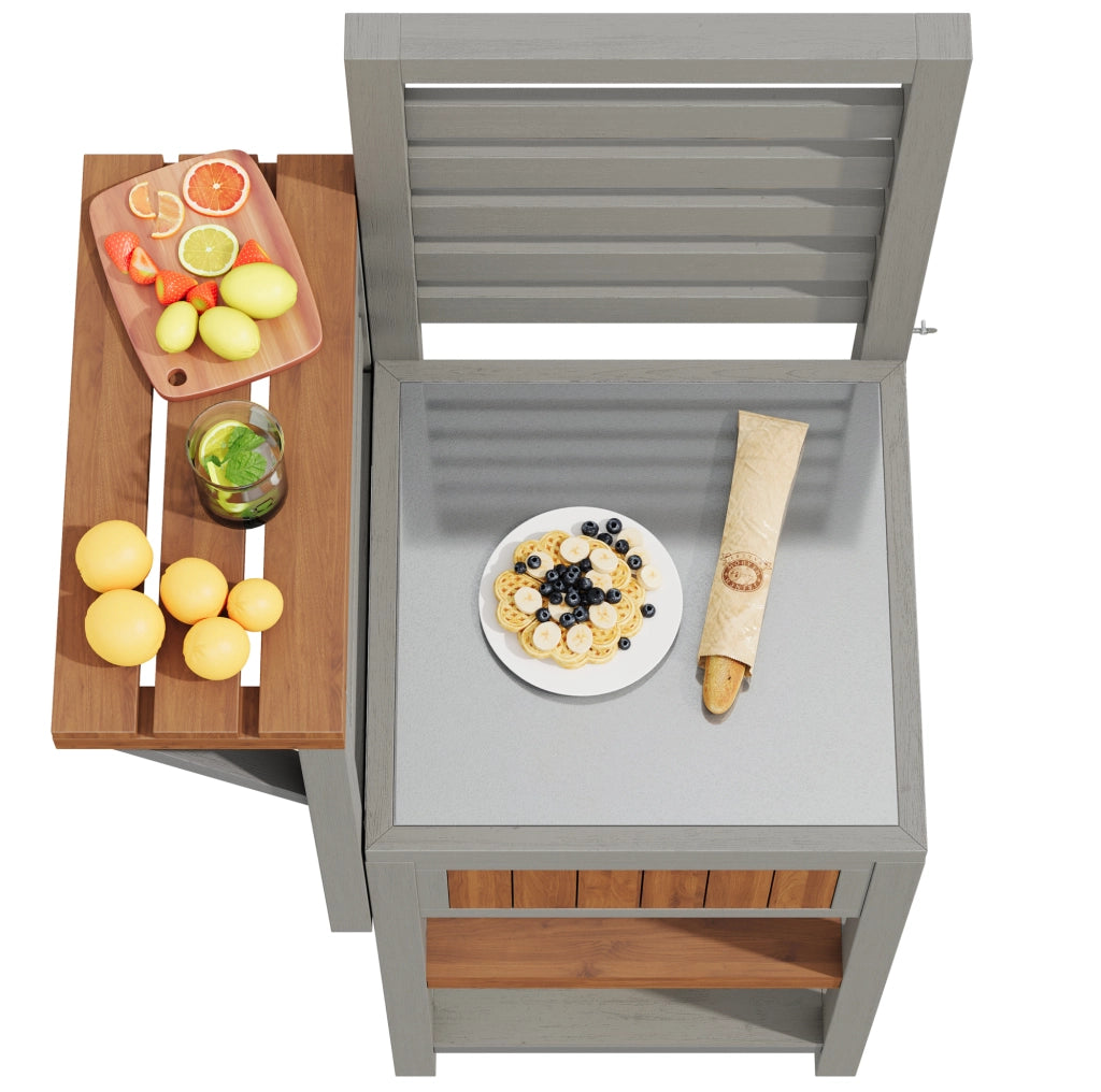 Mobile da esterno multifunzione con lavello a secco e rubinetto; 80 x 51 x 148;5 cm; legno naturale