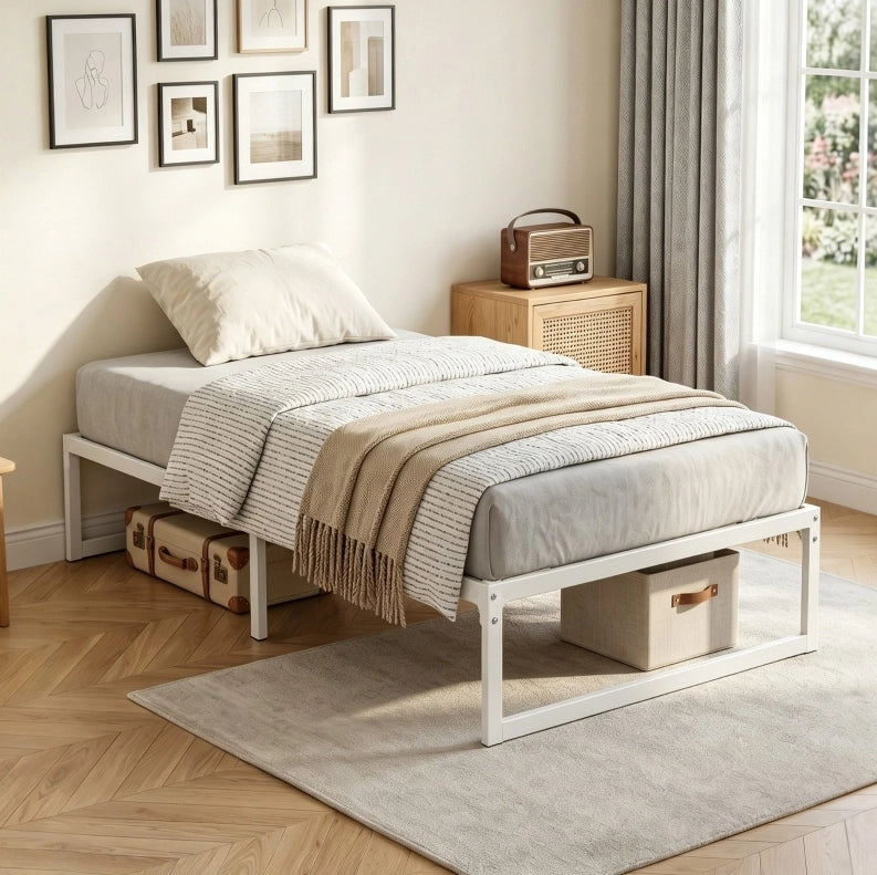 Letto singolo in metallo con spazio contenitivo e rete a doghe 90x200 cm