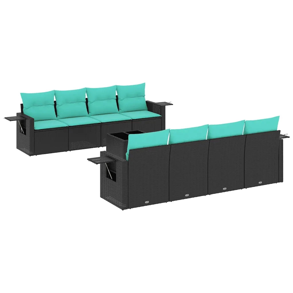 Set Divani da Giardino 9 pz con Cuscini Nero in Polyrattan 3219946
