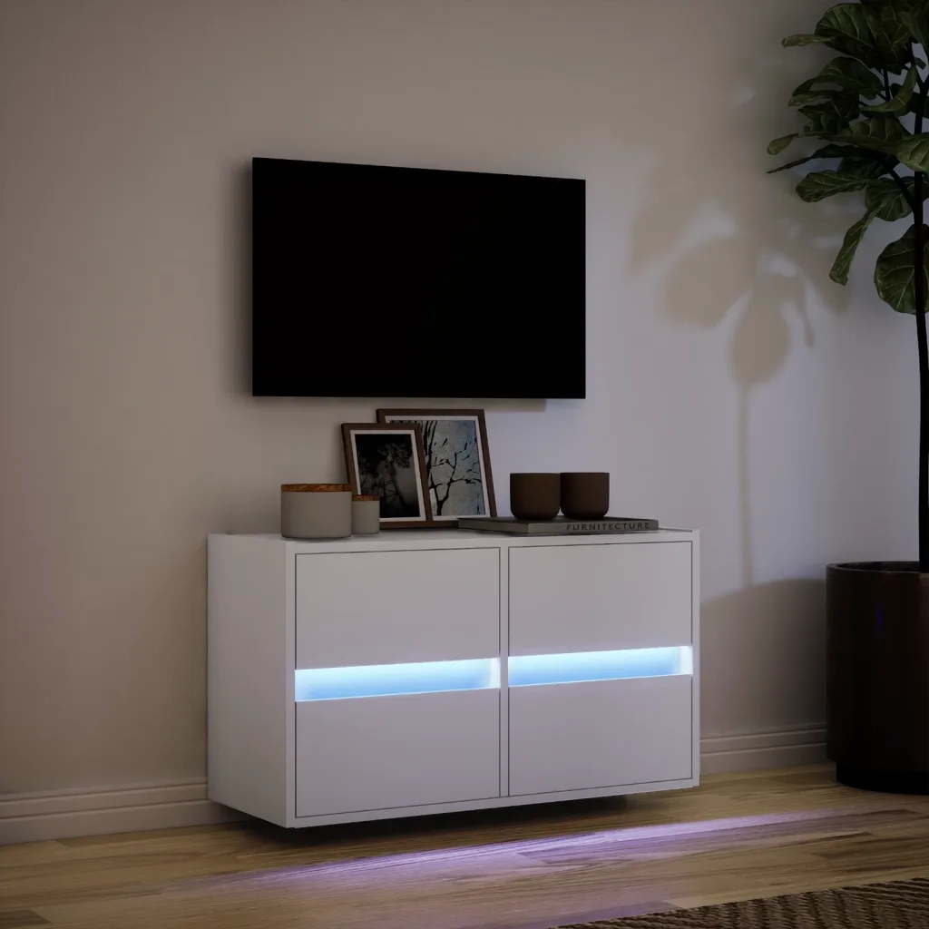 Mobile TV a Parete con Luci LED-Mobile TV a Muro Bianco 80x31x45 cm 738955