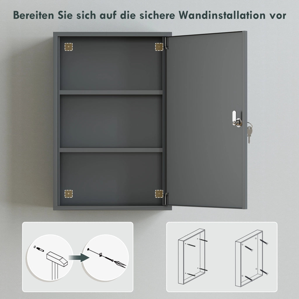Armadietto da Bagno con 3 Ripiani e 2 Chiavi ¨C Zephmum ¨C Grigio 40x18x60 cm