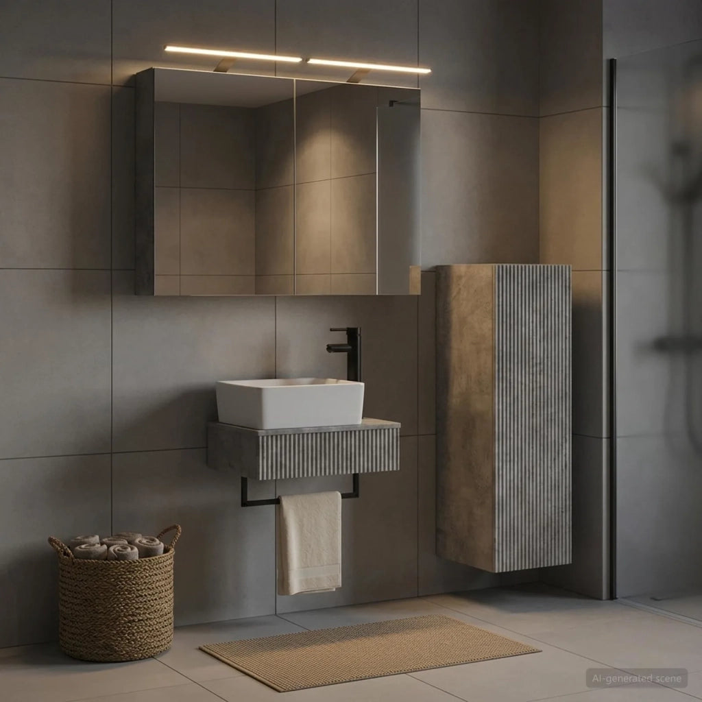 Set di Armadi da Bagno 4 pz Grigio Cemento Legno ingegnerizzato 3407386