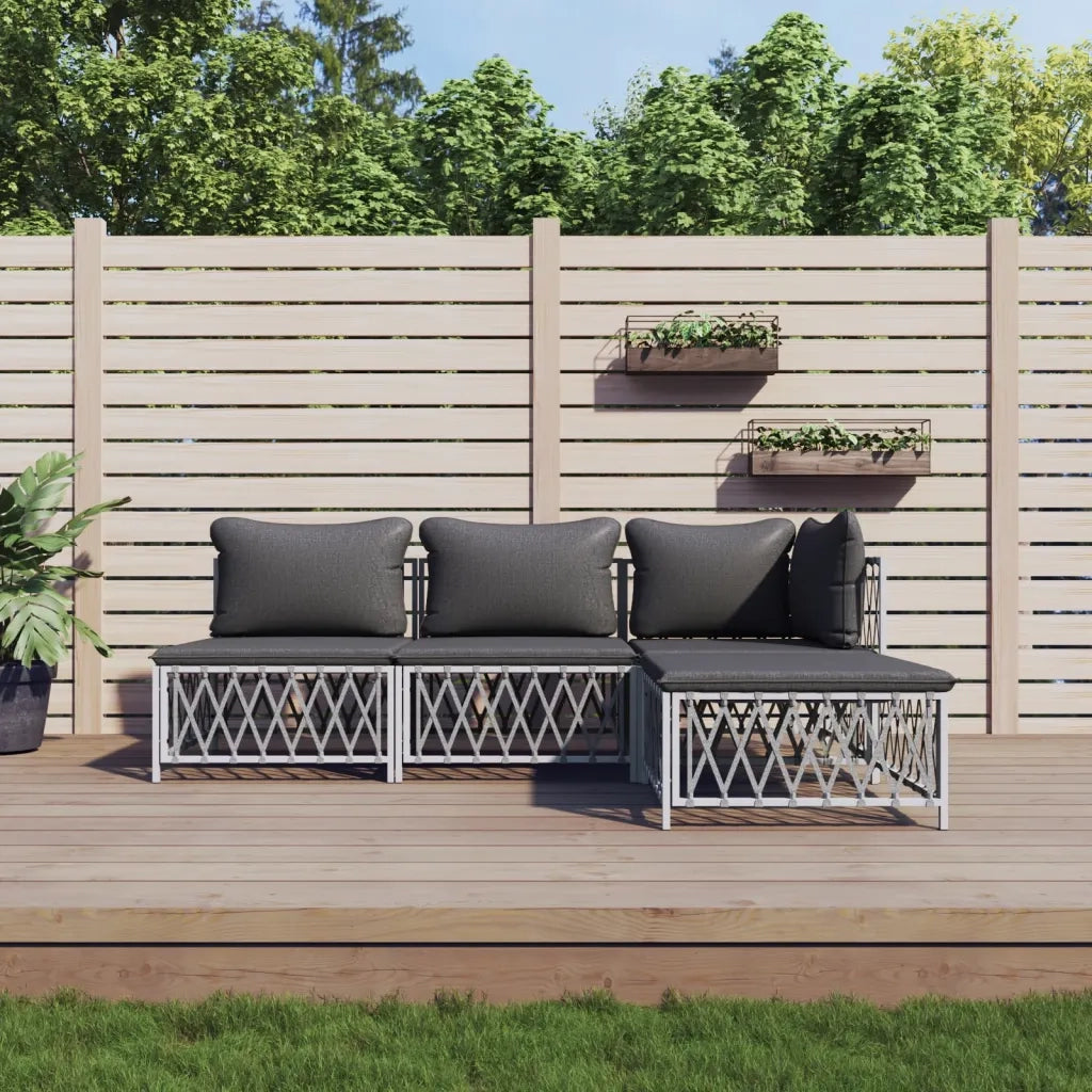 Set Salotto da Giardino 4 pz con Cuscini in Acciaio Biancocod mxl 125193