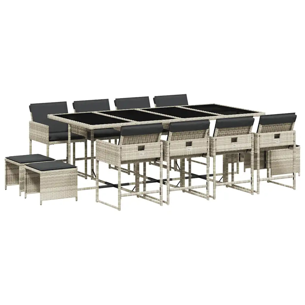 Set da Pranzo da Giardino 13pz con Cuscini Grigio in Polyrattan 3211343