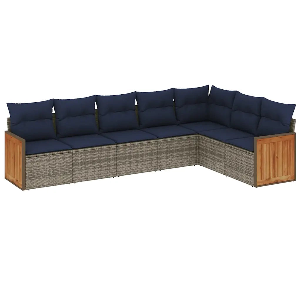 Set Divani da Giardino 7 pz con Cuscini Grigio in Polyrattan 3227713