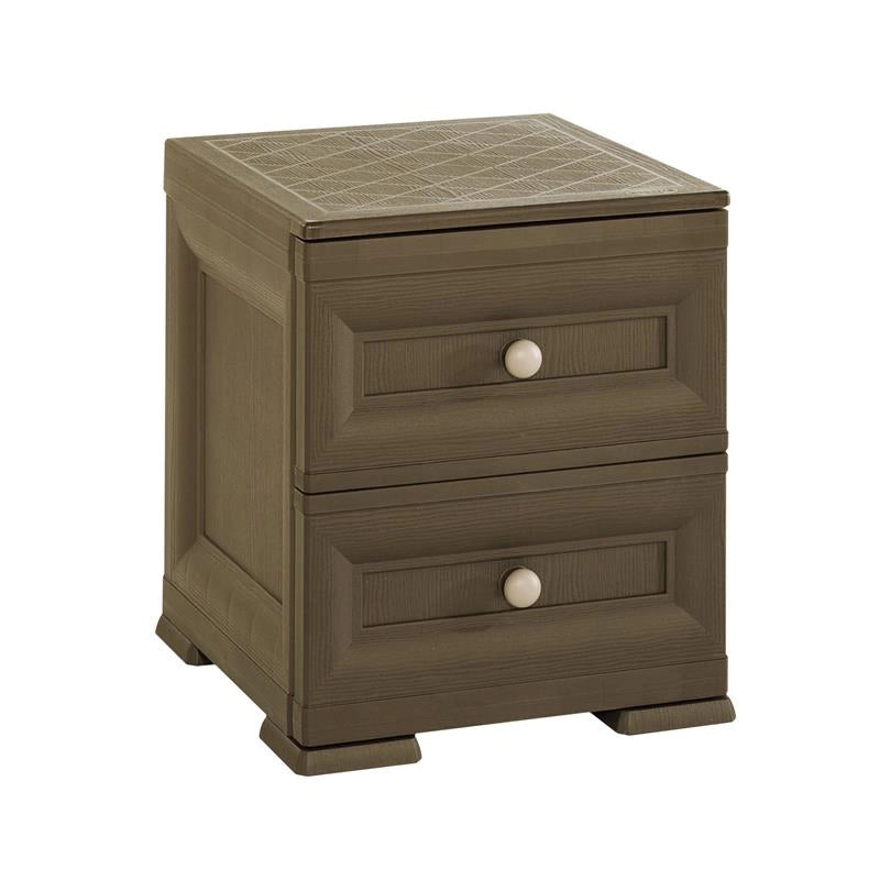 COMODINO 2 CASSETTI WENGÉ 40X43X46 CM – MOBILE COMPATTO SALVASPAZIO PER CAMERA DA LETTO E ZONA LIVING