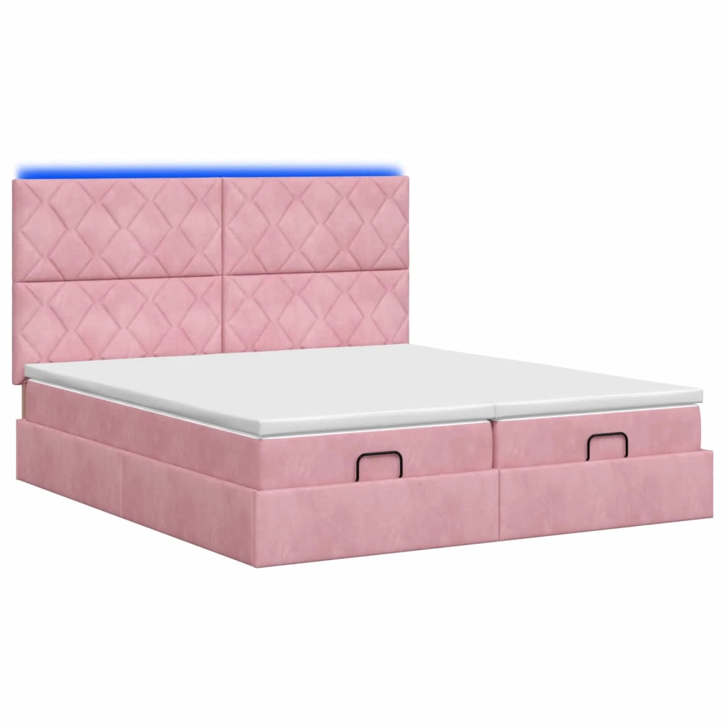 Letto Ottomano con Materasso e LED Rosa 180 x 200 cm Velluto 3458519