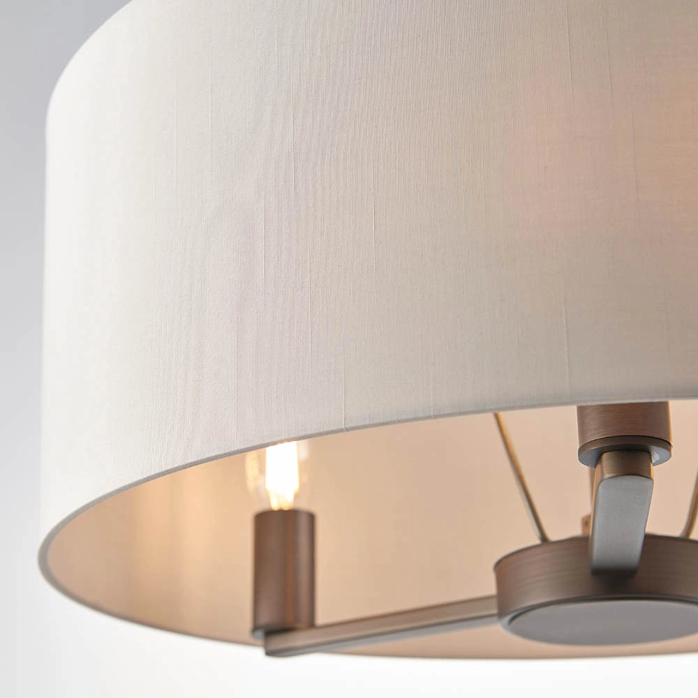 Lampadario 3 luci bronzo antico paralume lino E14 Daley